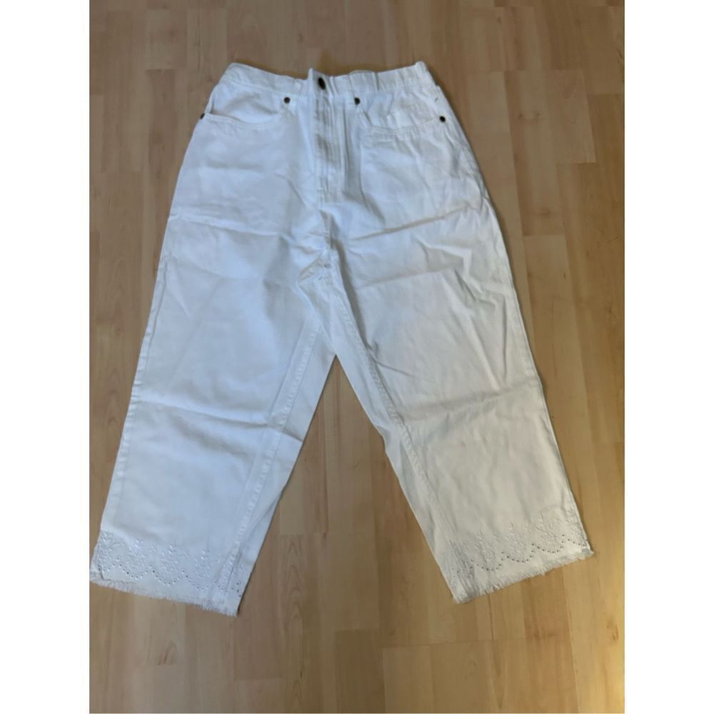 NEW CROPPED PANTS EYELET TRIM WHITE COTTON M